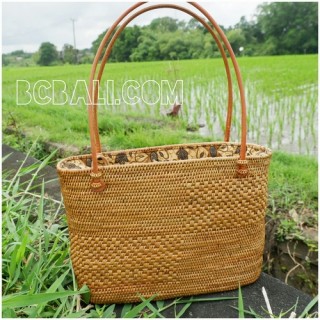 handbags ata grass rattan handle leather handmade bali